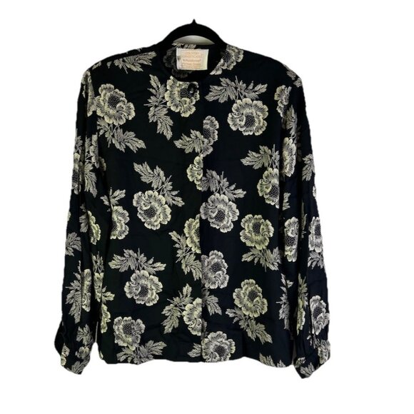 Vintage 80s Rose Floral Button Front Shirt Blouse USA Cottagecore - Picture 1 of 7